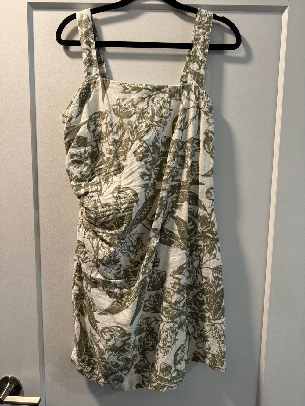 Floral Print Sundress in Olive Green and White